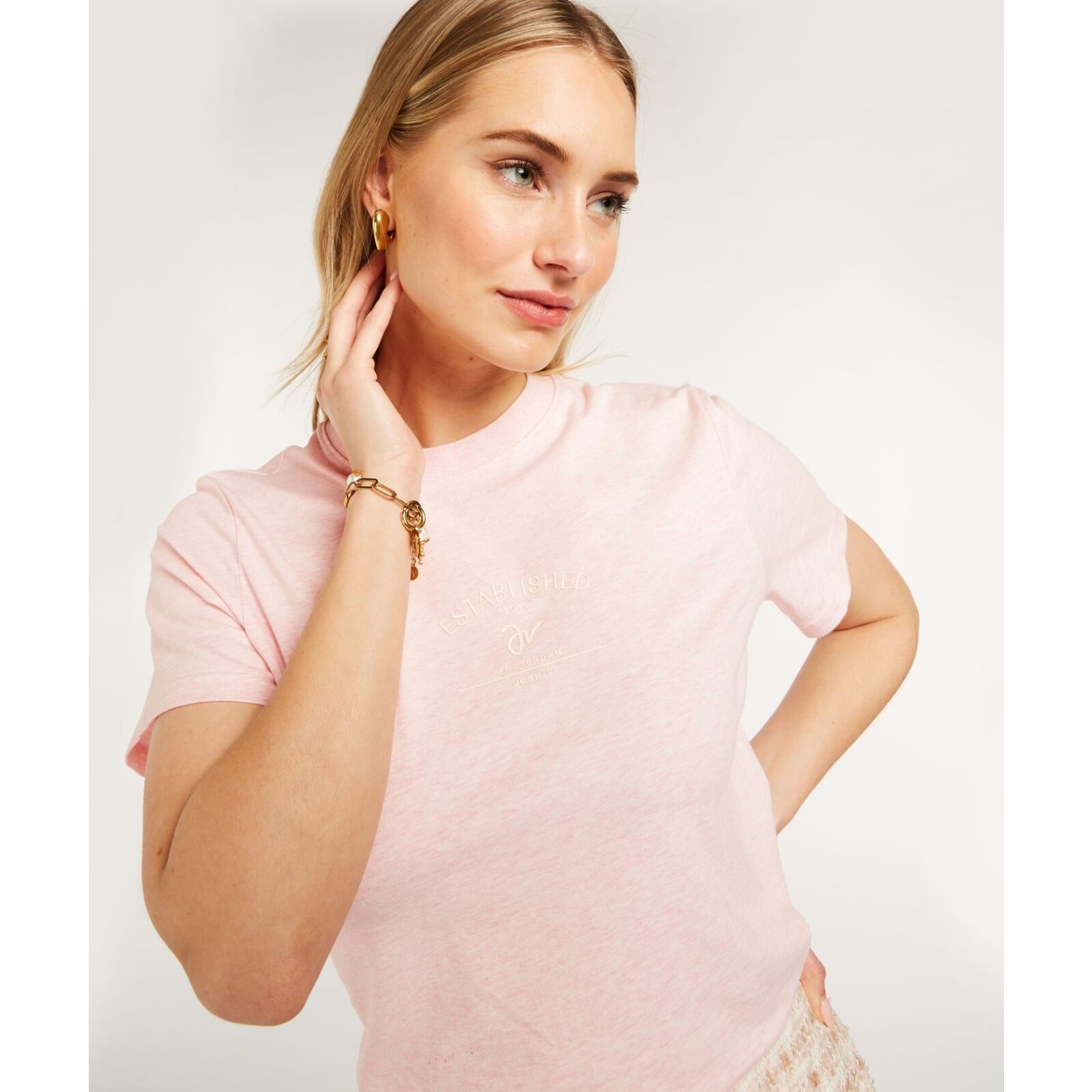 JoshV T-shirt Dorie Signature Pink Melange JoshV