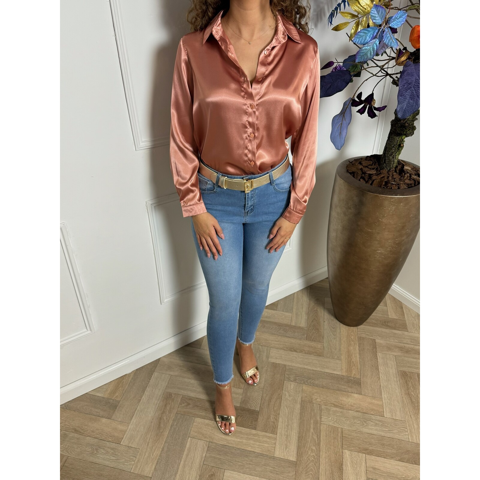 Satin Basic  Blouse Brons