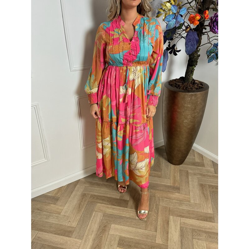 Long Dress Flowers Koraal Pink  11271