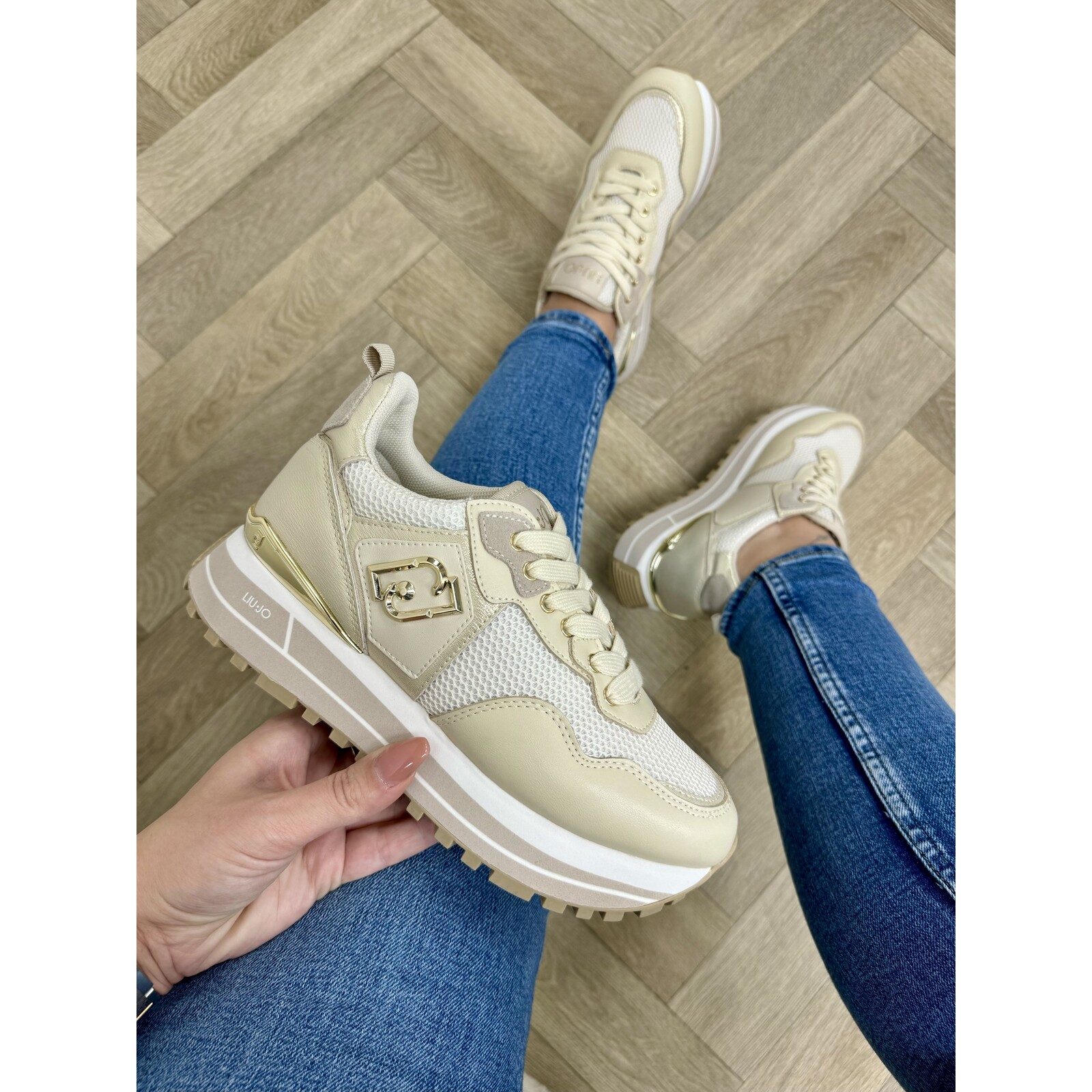 Liu-Jo Sneakers Maxi Wonder Calf Leather Mesh Laminated Ivory Liu Jo 1606