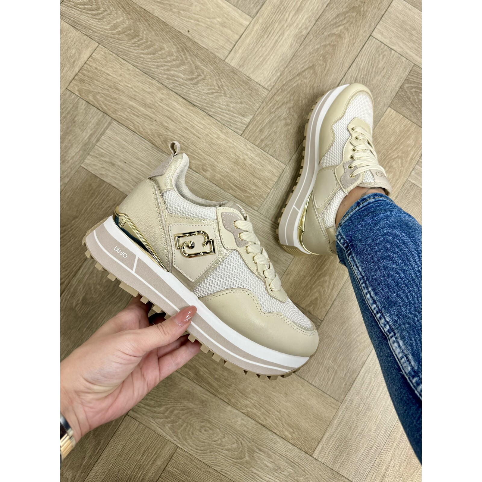 Liu-Jo Sneakers Maxi Wonder Calf Leather Mesh Laminated Ivory Liu Jo 1606