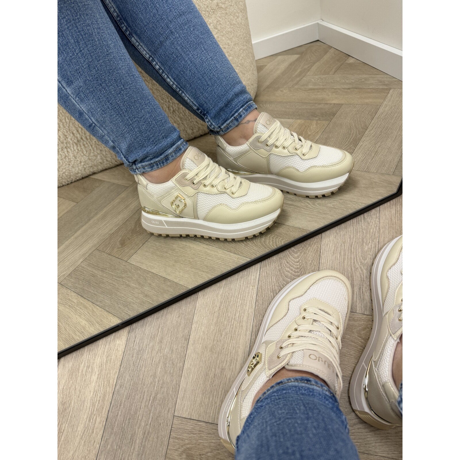 Liu-Jo Sneakers Maxi Wonder Calf Leather Mesh Laminated Ivory Liu Jo 1606