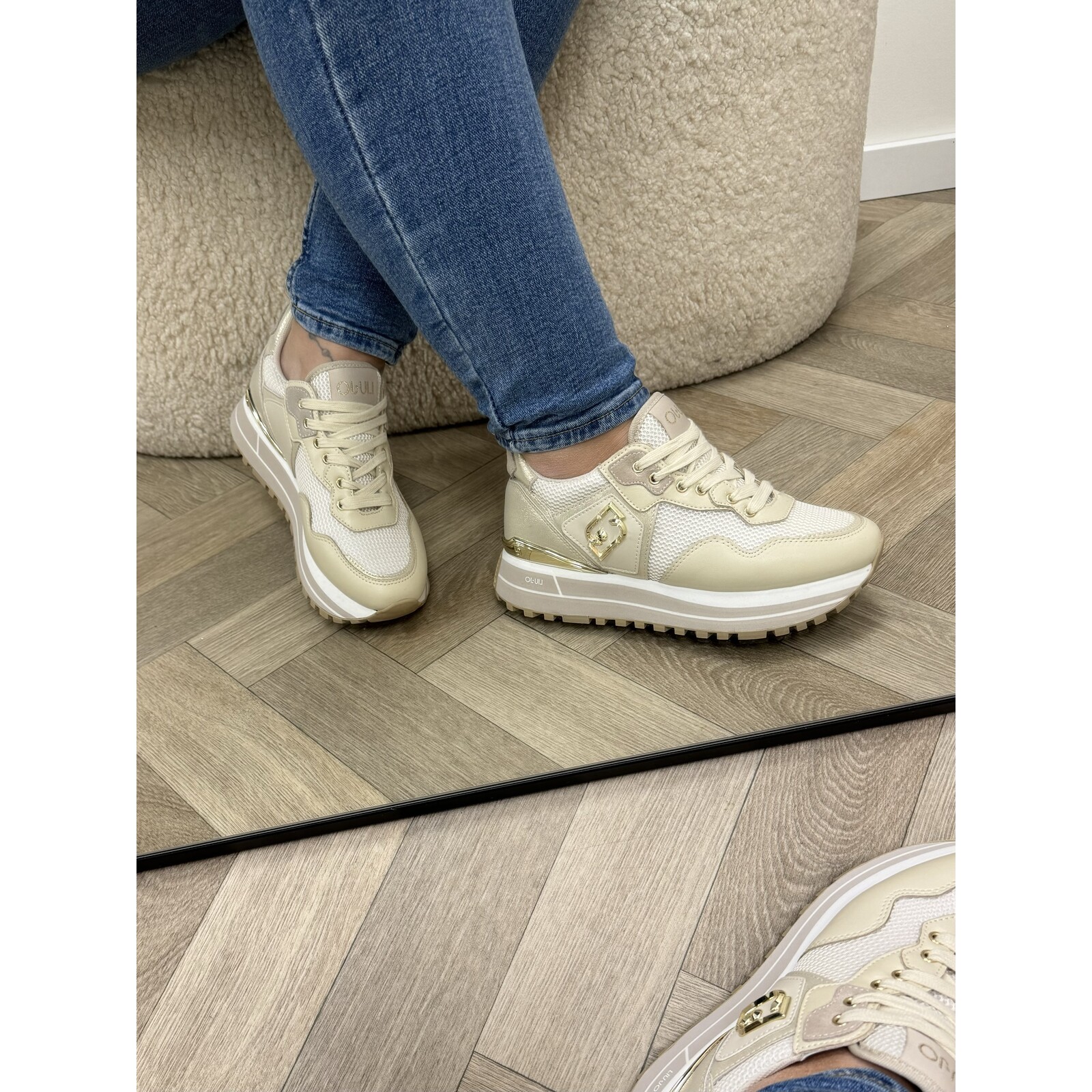 Liu-Jo Sneakers Maxi Wonder Calf Leather Mesh Laminated Ivory Liu Jo 1606