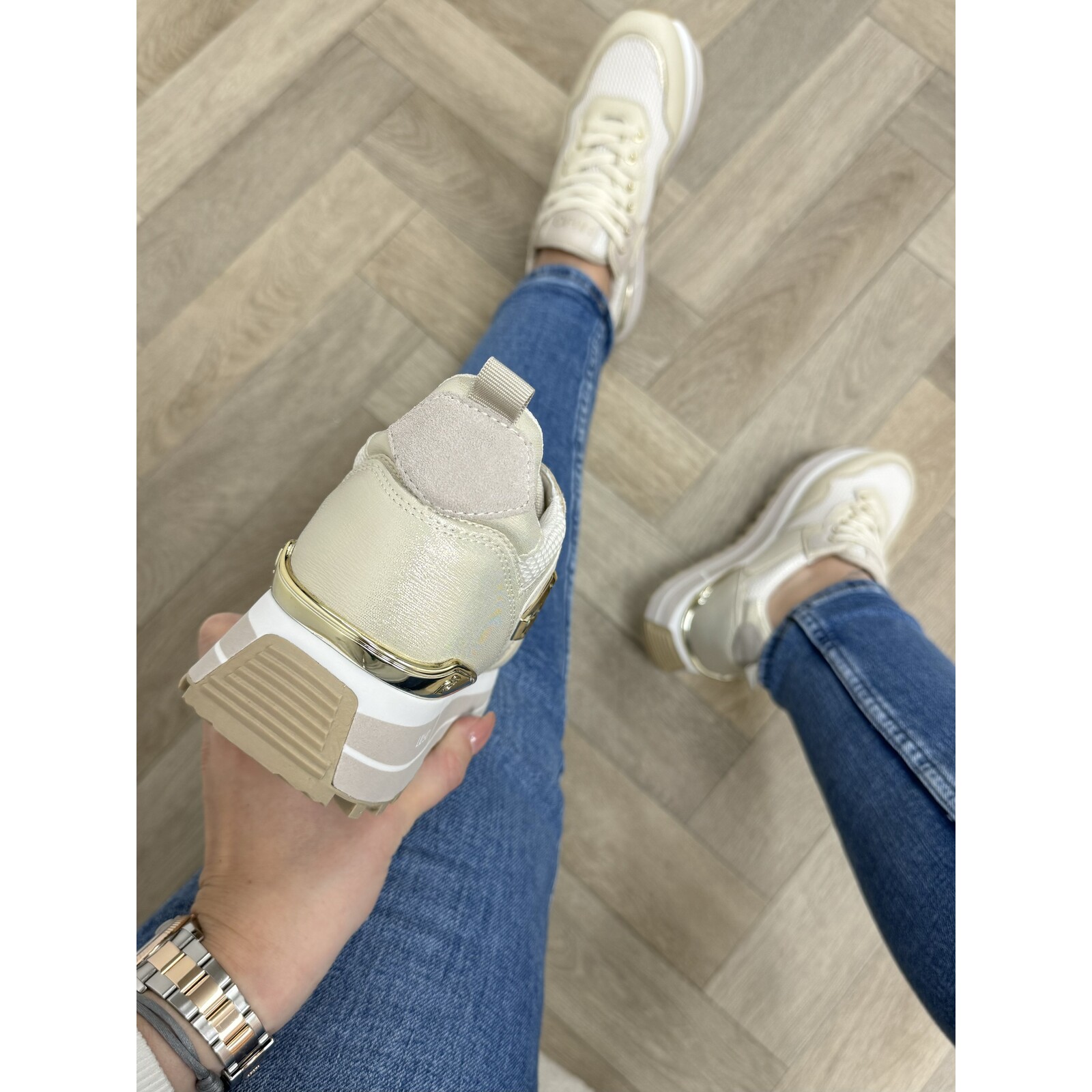 Liu-Jo Sneakers Maxi Wonder Calf Leather Mesh Laminated Ivory Liu Jo 1606