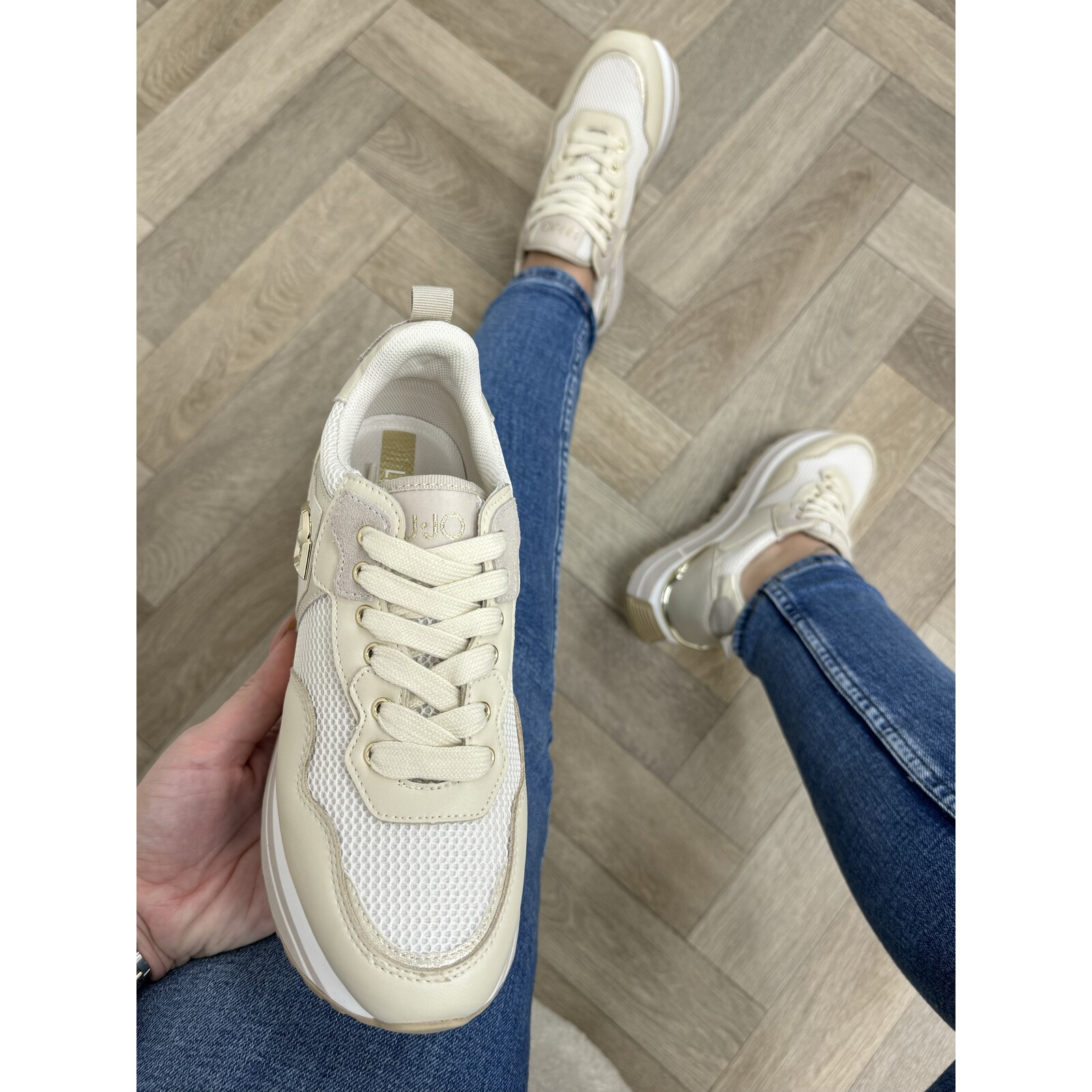 Liu-Jo Sneakers Maxi Wonder Calf Leather Mesh Laminated Ivory Liu Jo 1606