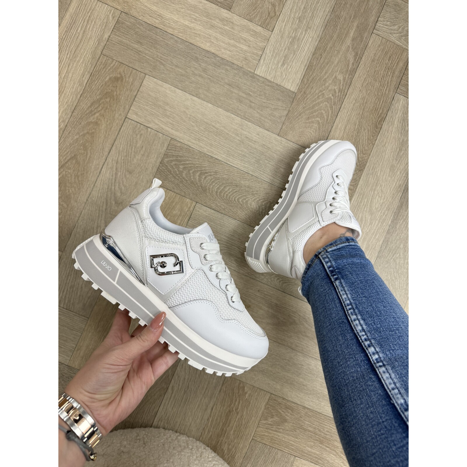 Liu-Jo Sneakers  Maxi Wonder Calf Leather Mesh Laminated White Liu Jo 1604