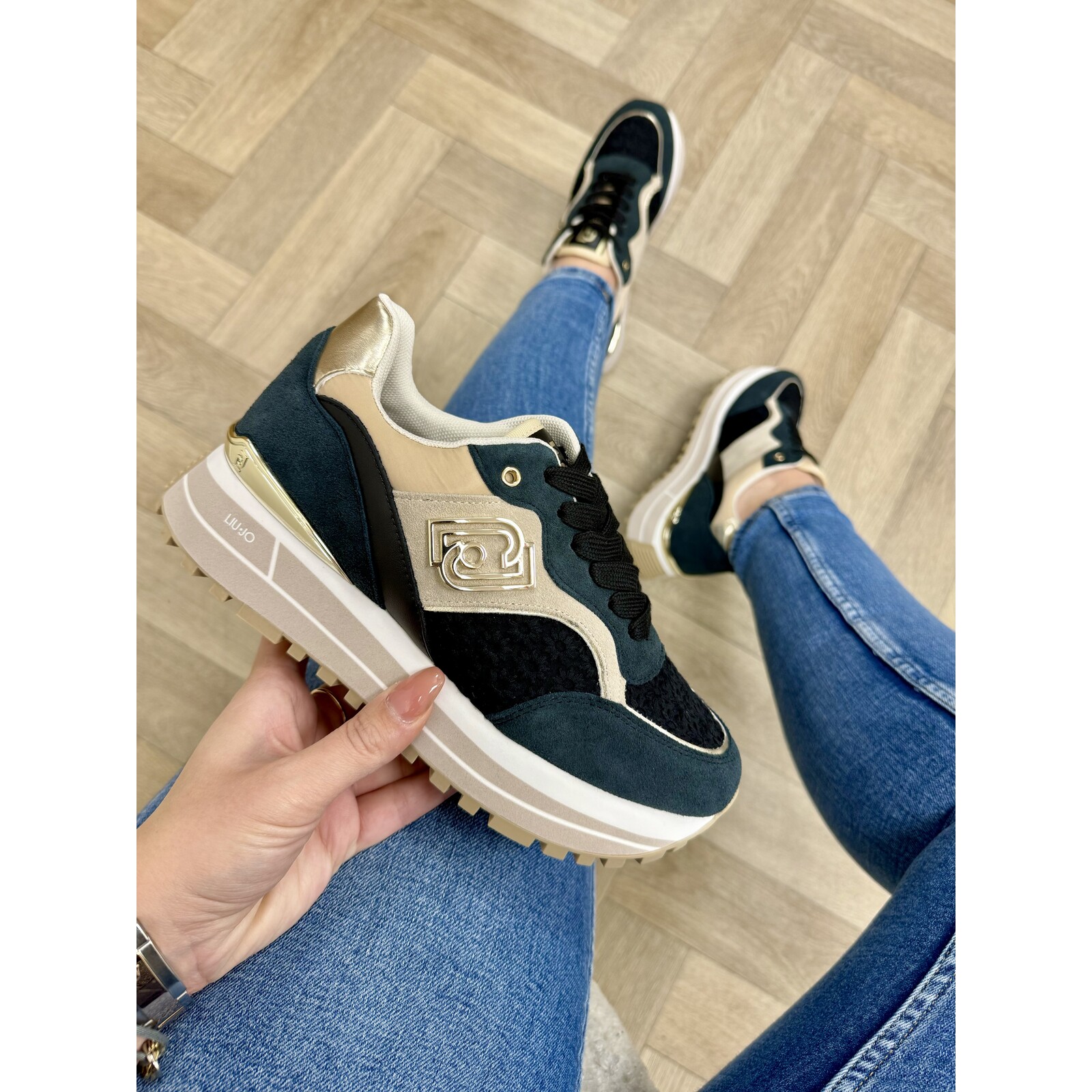 Liu-Jo Sneakers Maxi Wonder Cow Suede Fabric Leather Off Black Liu Jo 1603