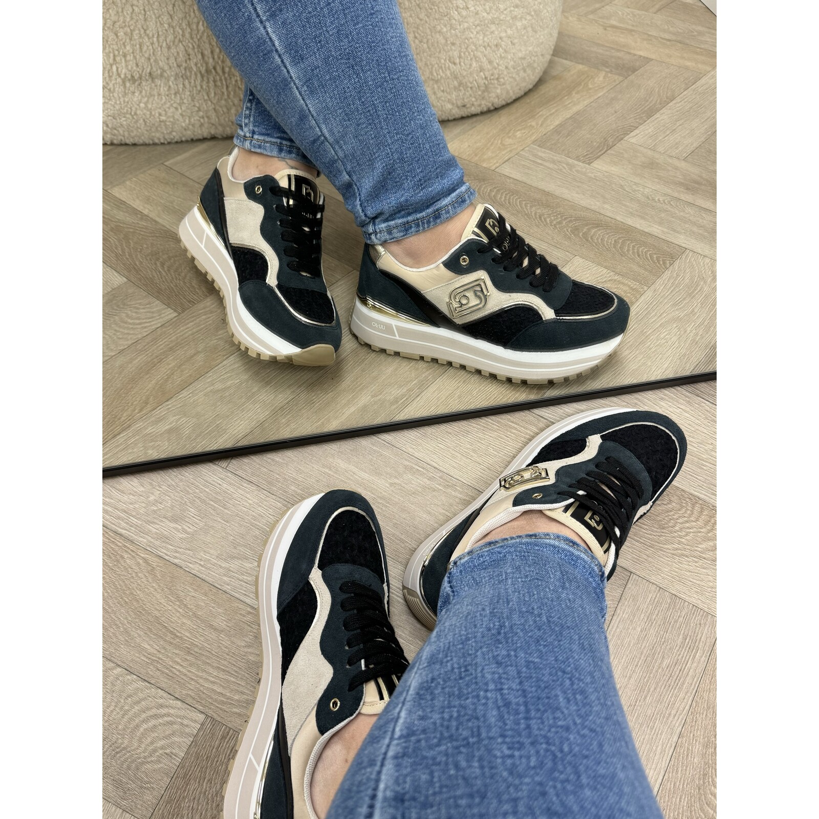 Liu-Jo Sneakers Maxi Wonder Cow Suede Fabric Leather Off Black Liu Jo 1603