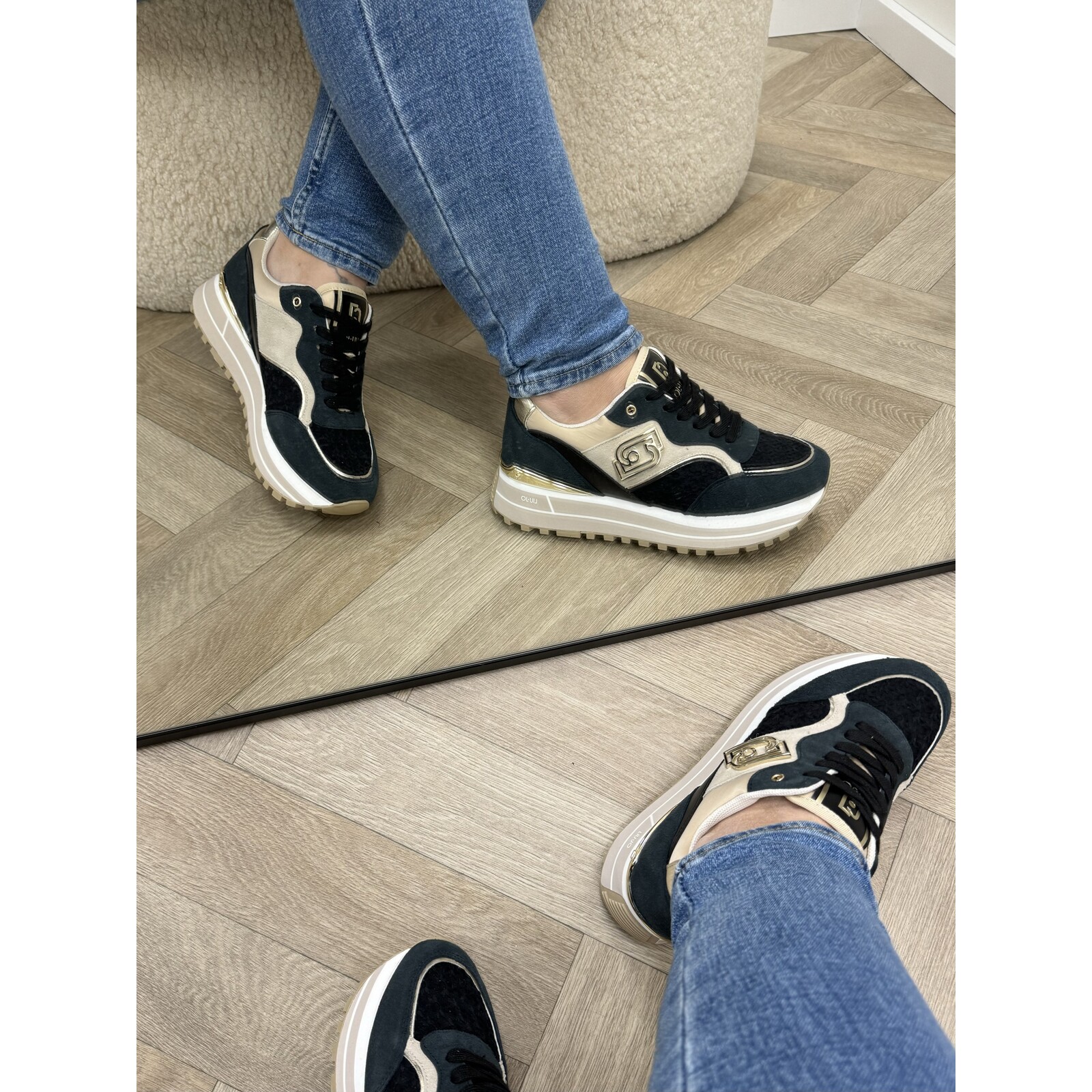 Liu-Jo Sneakers Maxi Wonder Cow Suede Fabric Leather Off Black Liu Jo 1603