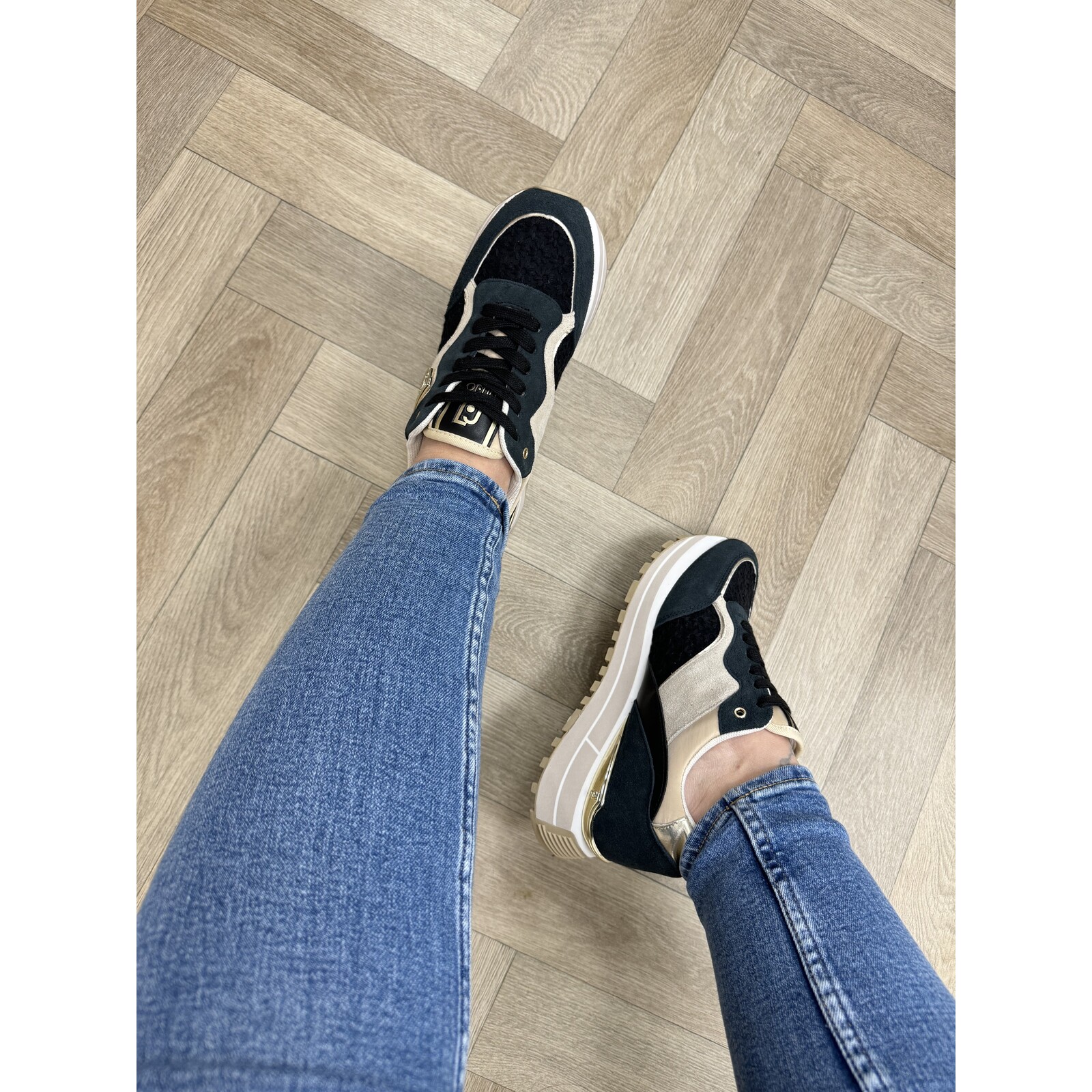 Liu-Jo Sneakers Maxi Wonder Cow Suede Fabric Leather Off Black Liu Jo 1603