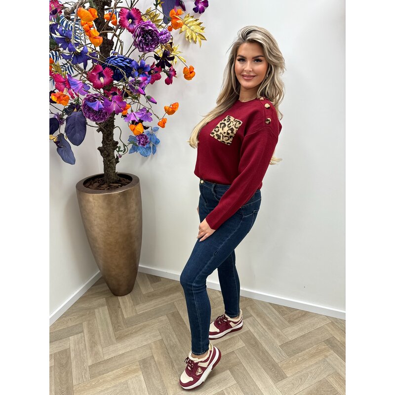 Trui Button Leopard  Bordeaux YP1432