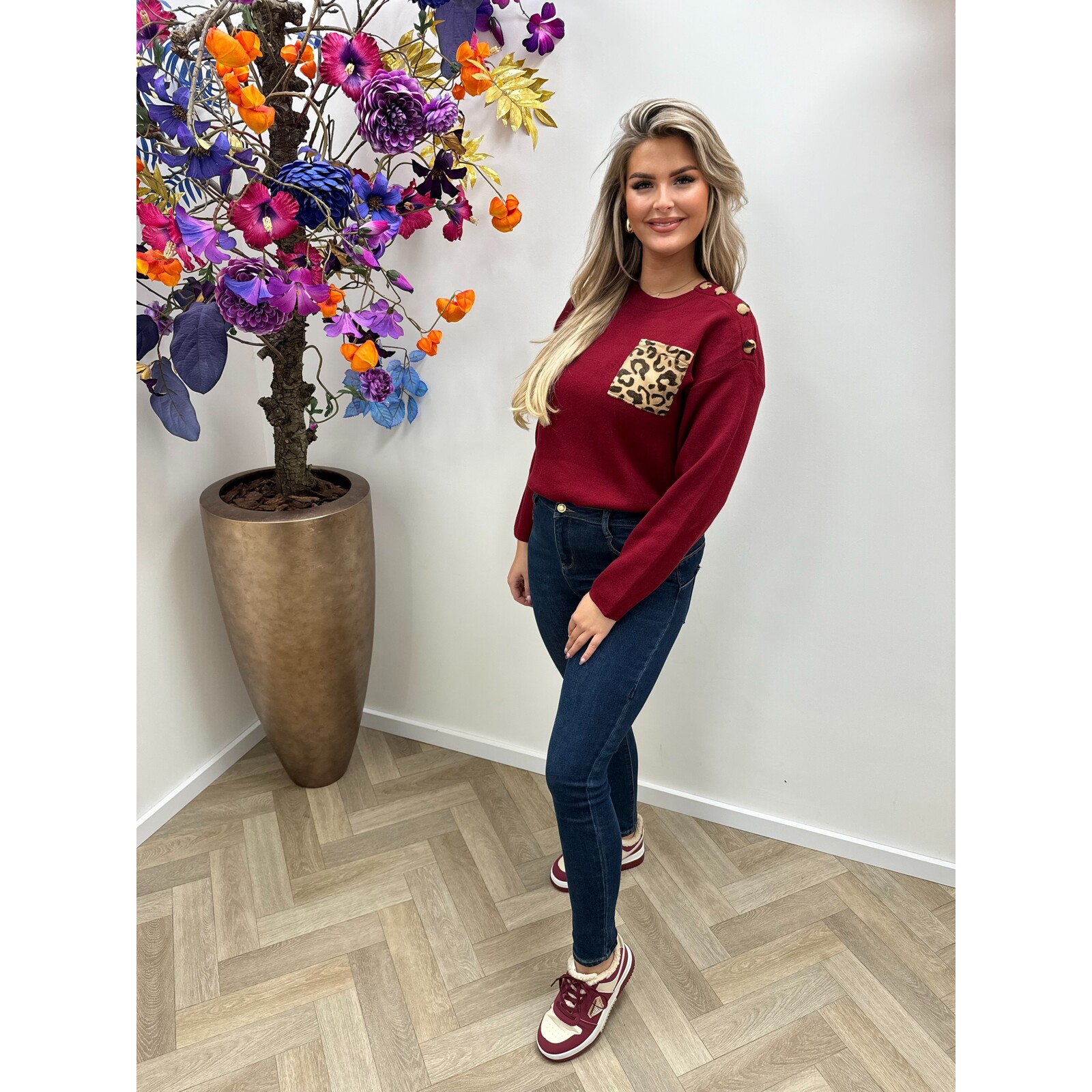 Trui Button Leopard  Bordeaux YP1432