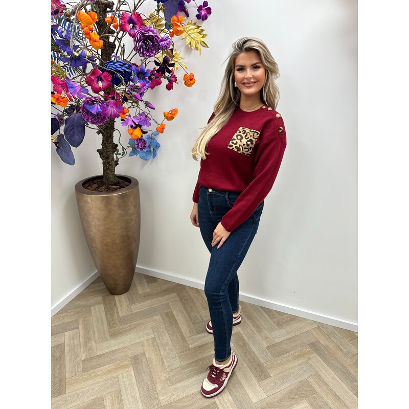 Trui Button Leopard  Bordeaux YP1432