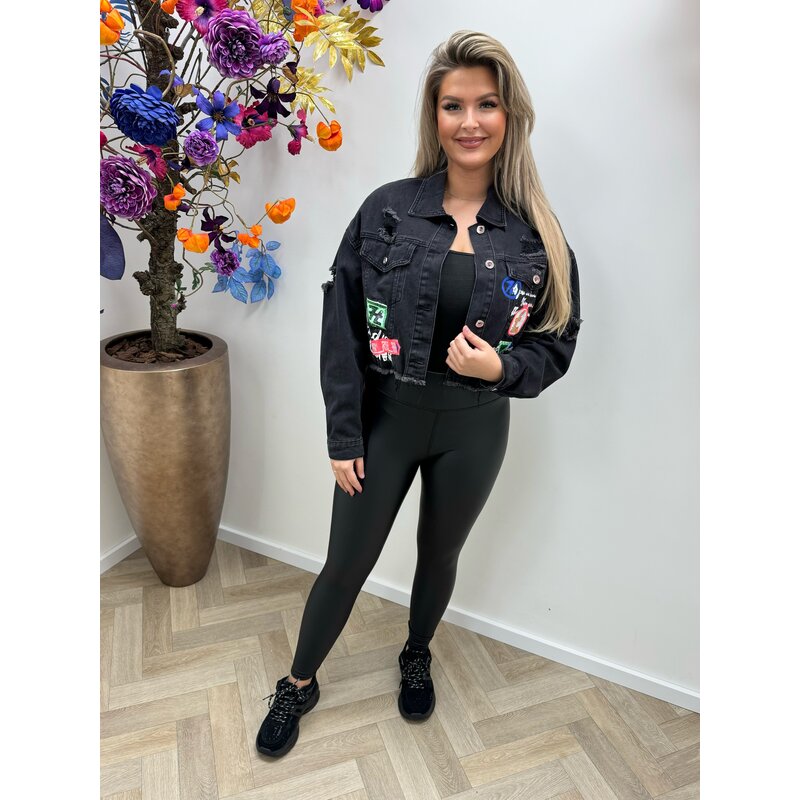 Denim Jacket With Patches Black A8370