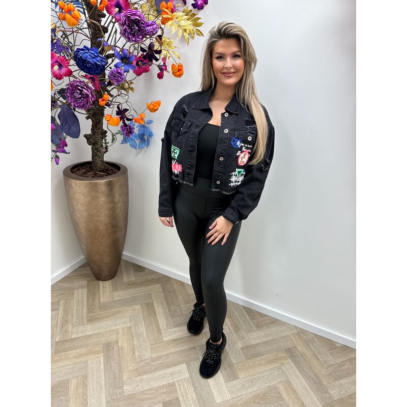 Denim Jacket With Patches Black A8370