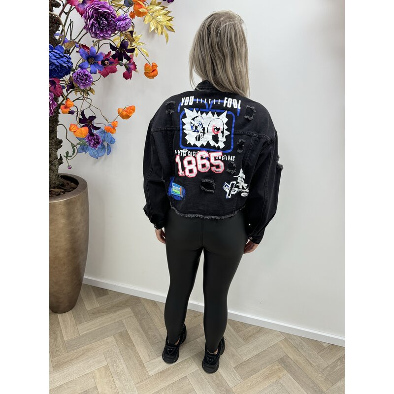 Denim Jacket With Patches Black A8370