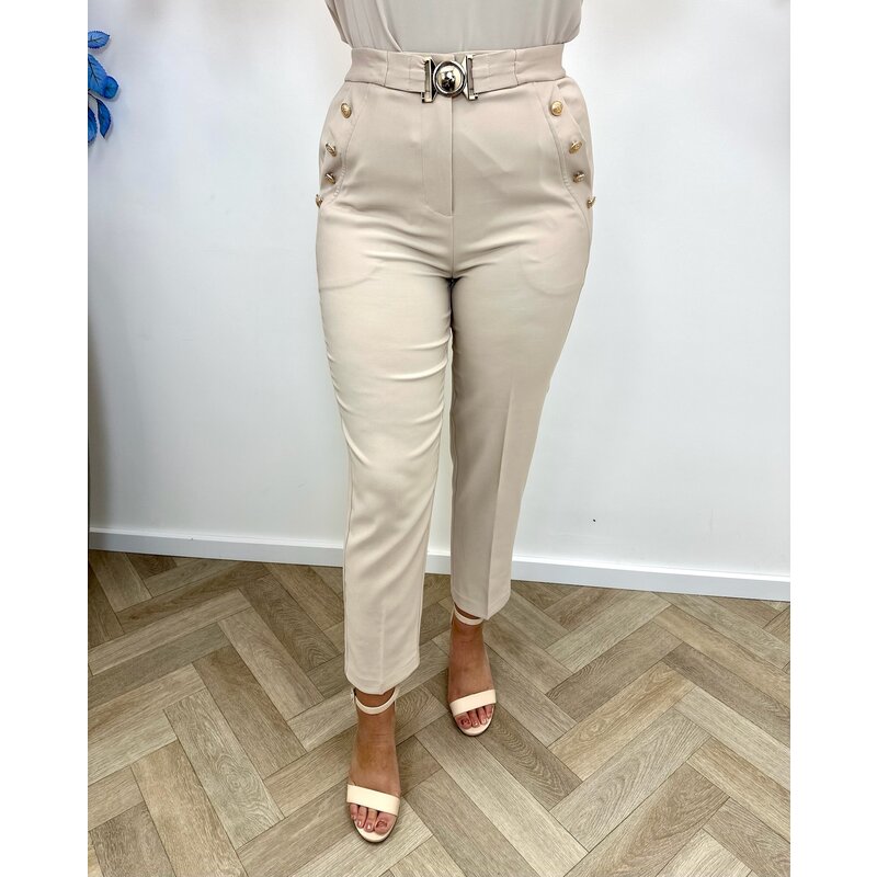 Pants With Button Belt Beige  P933