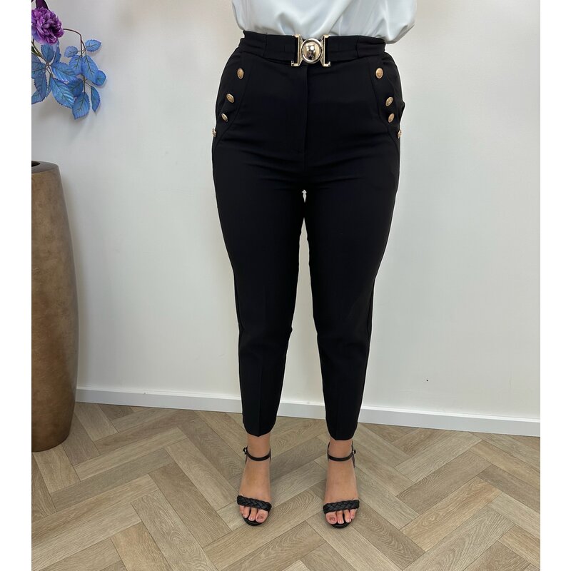 Pants With Button Belt Black P933