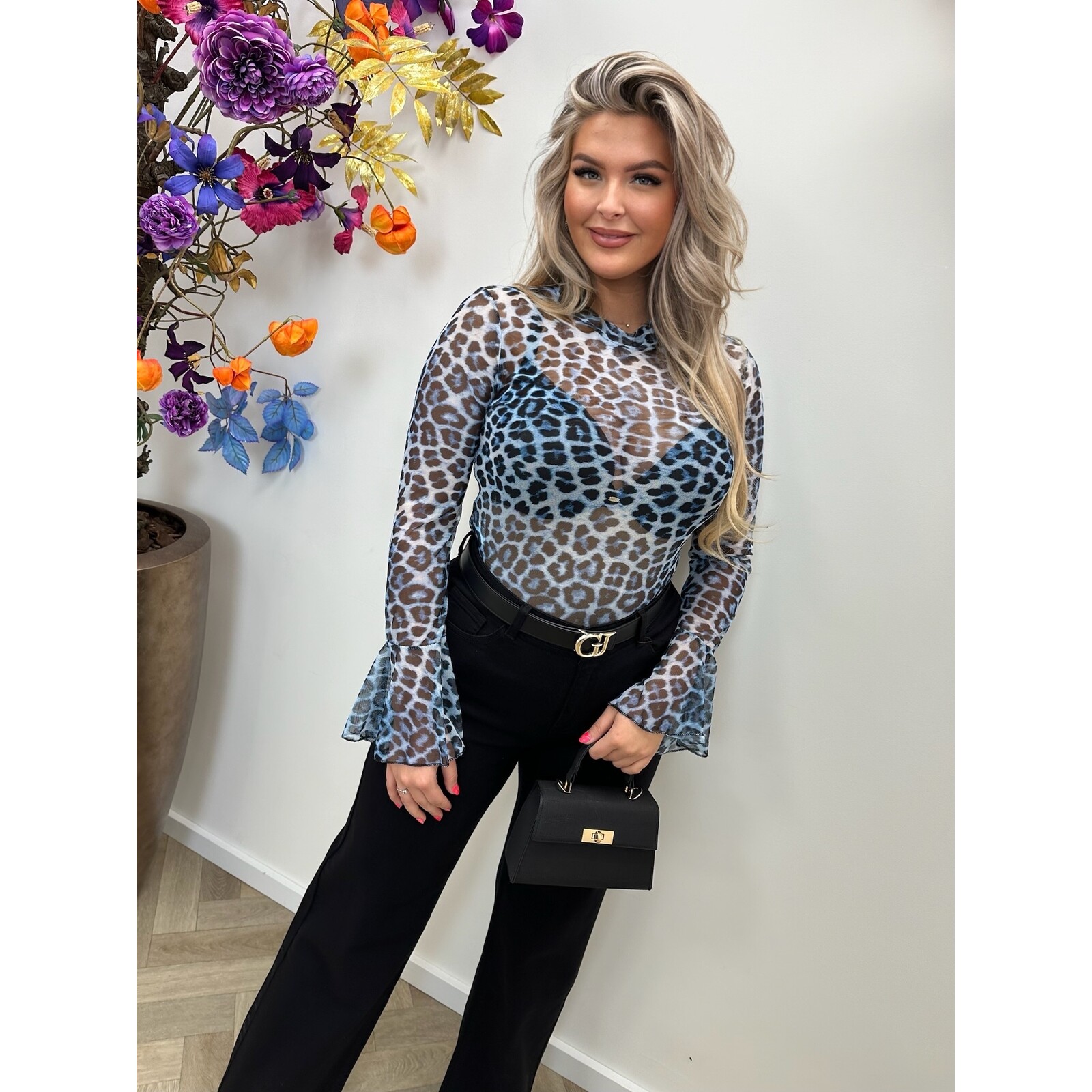 Top Mesh Leopard Blue