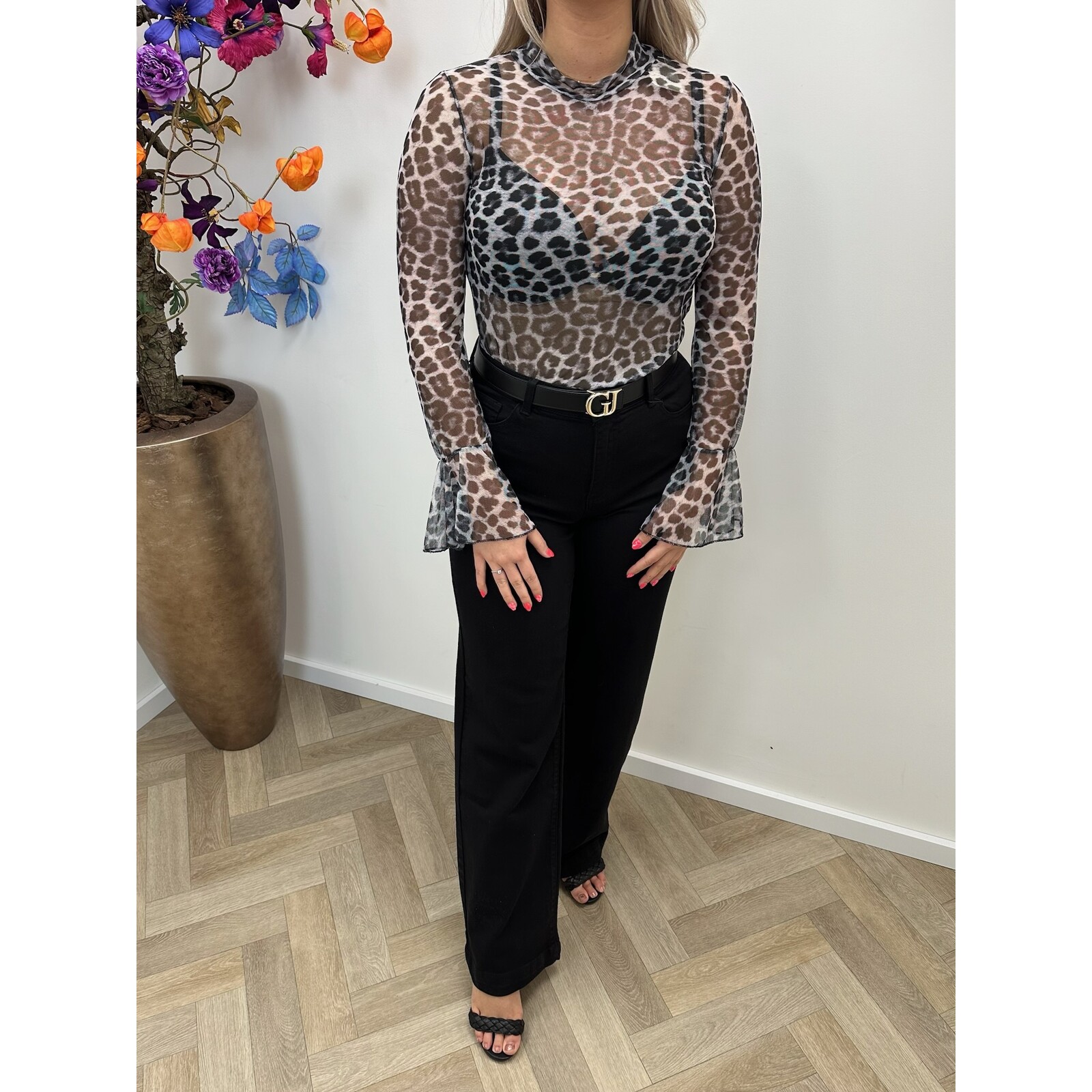 Top Mesh Leopard  Grey