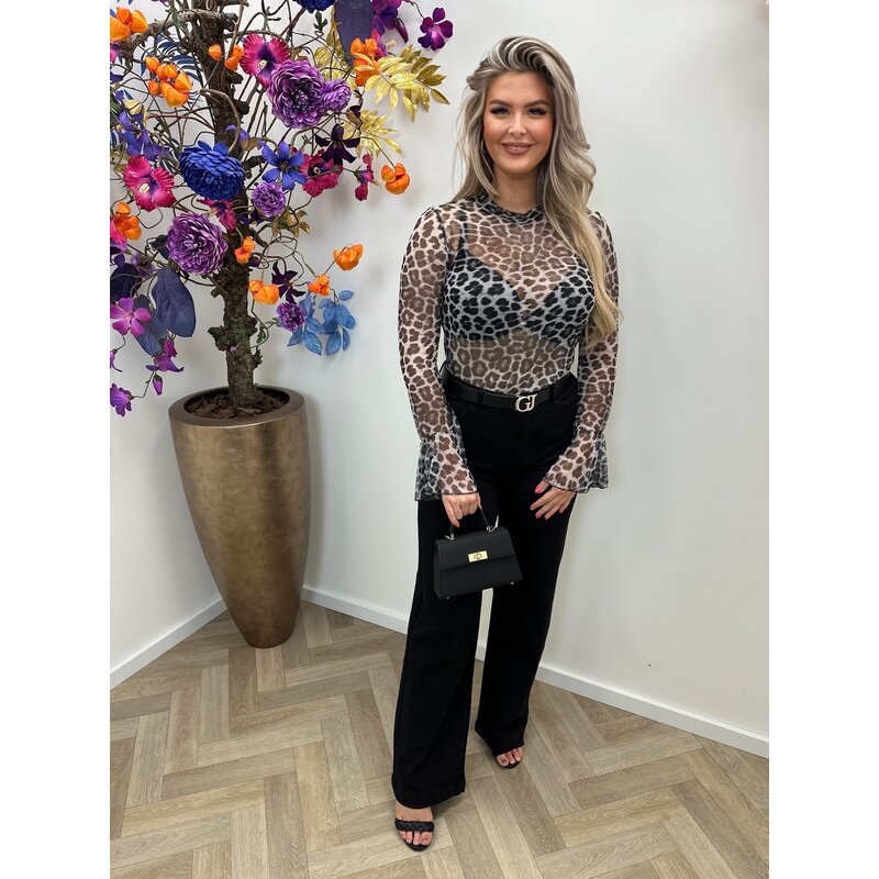 Top Mesh Leopard  Grey
