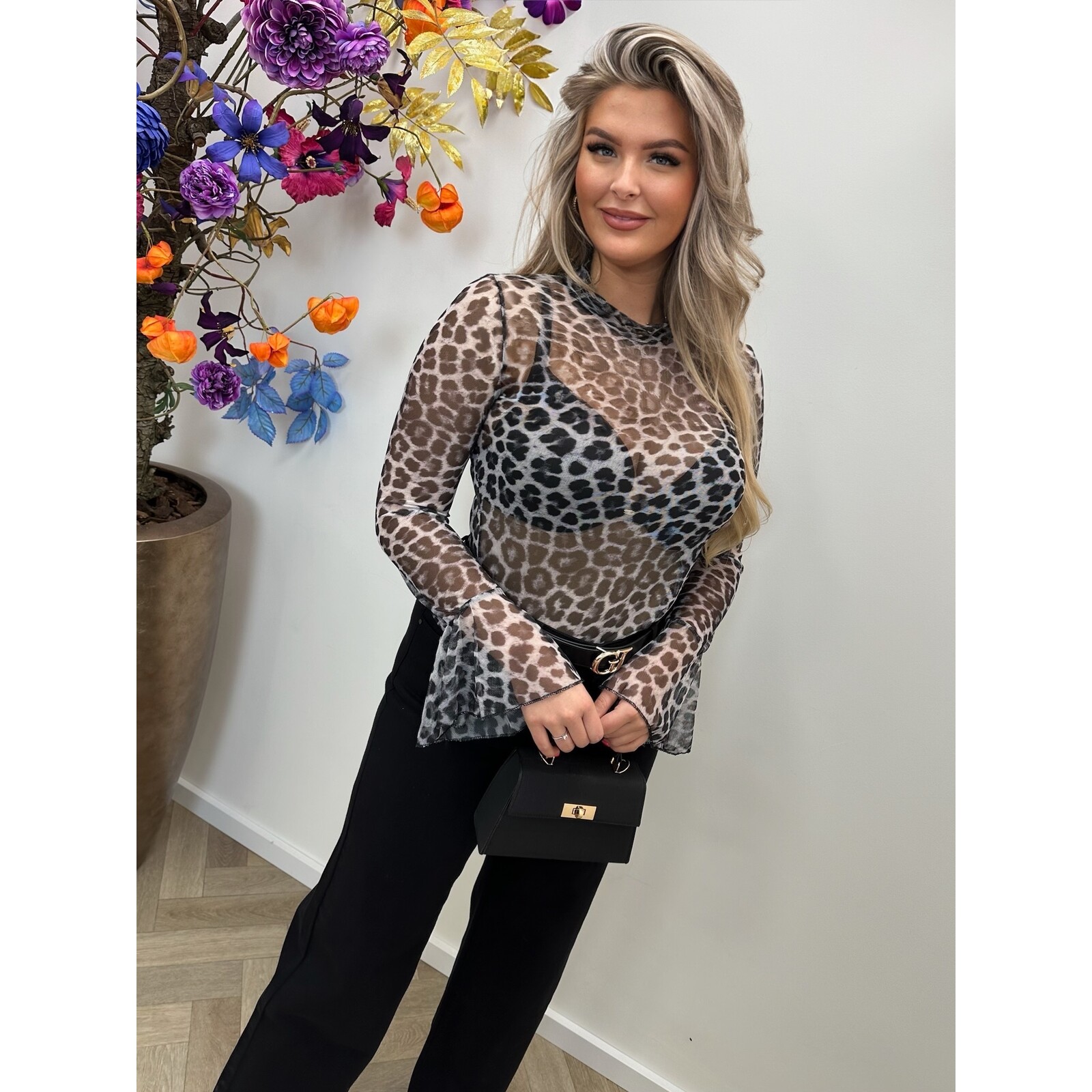 Top Mesh Leopard  Grey