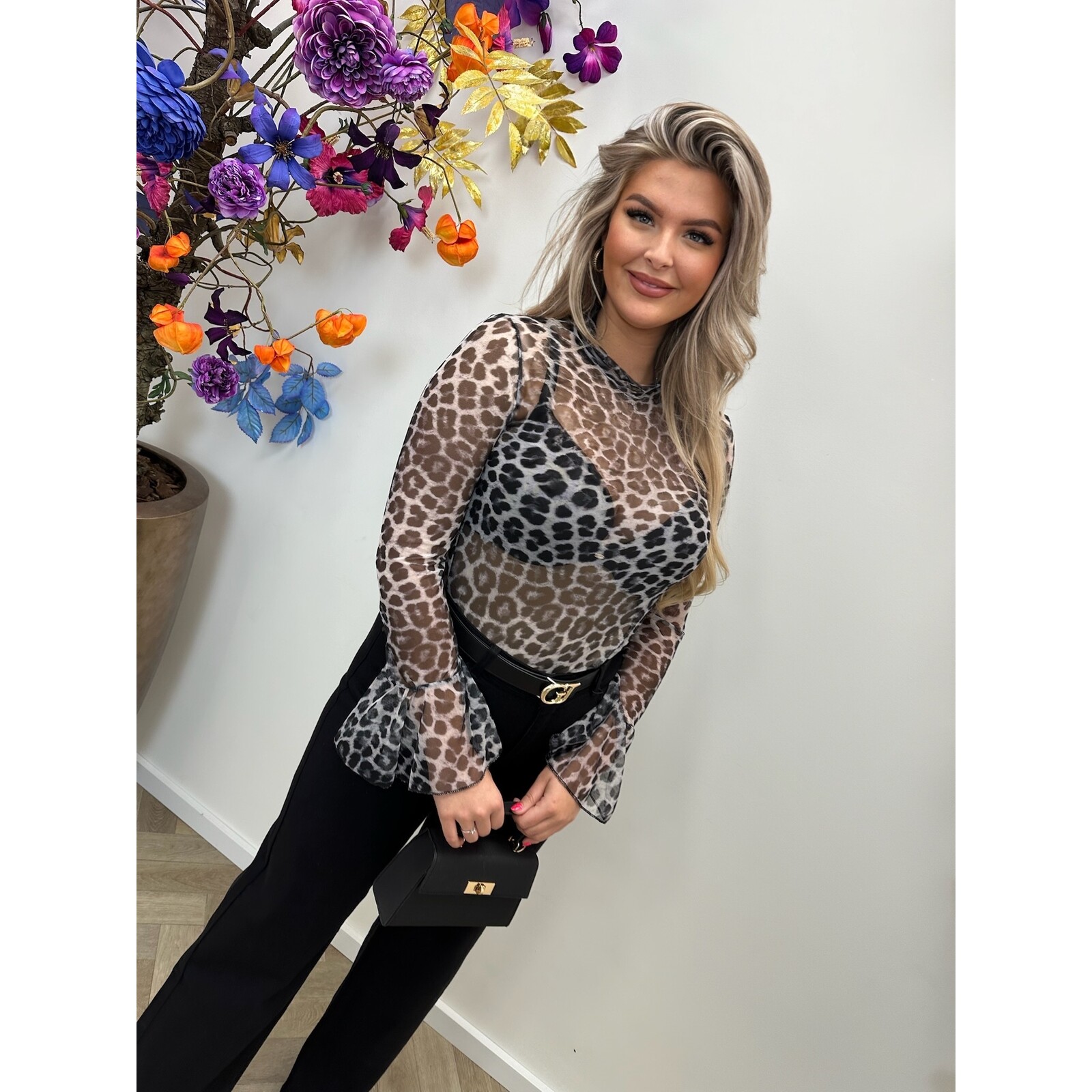 Top Mesh Leopard  Grey