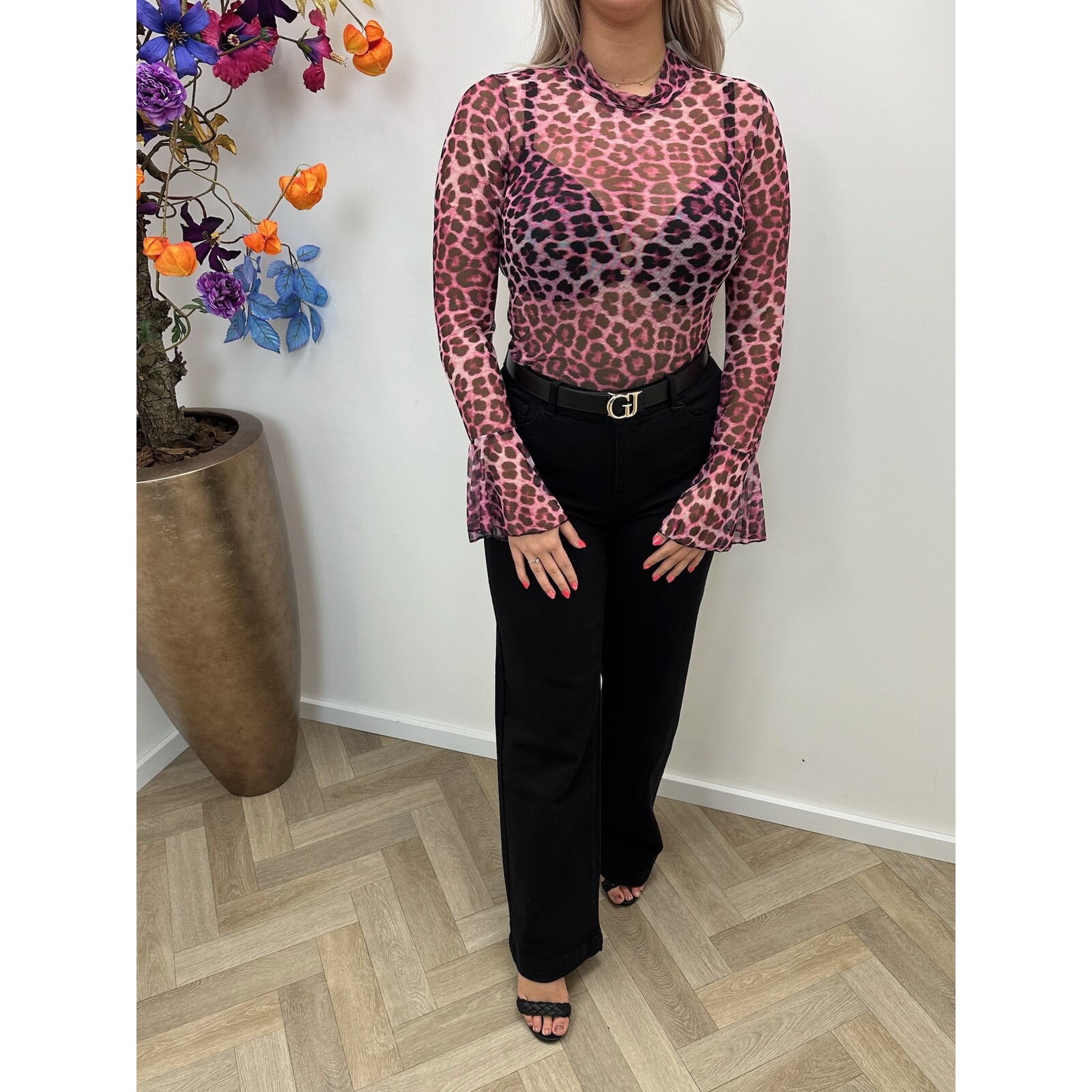 Top Mesh Leopard Fuchsia