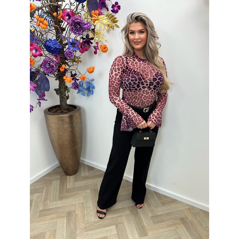 Top Mesh Leopard Fuchsia