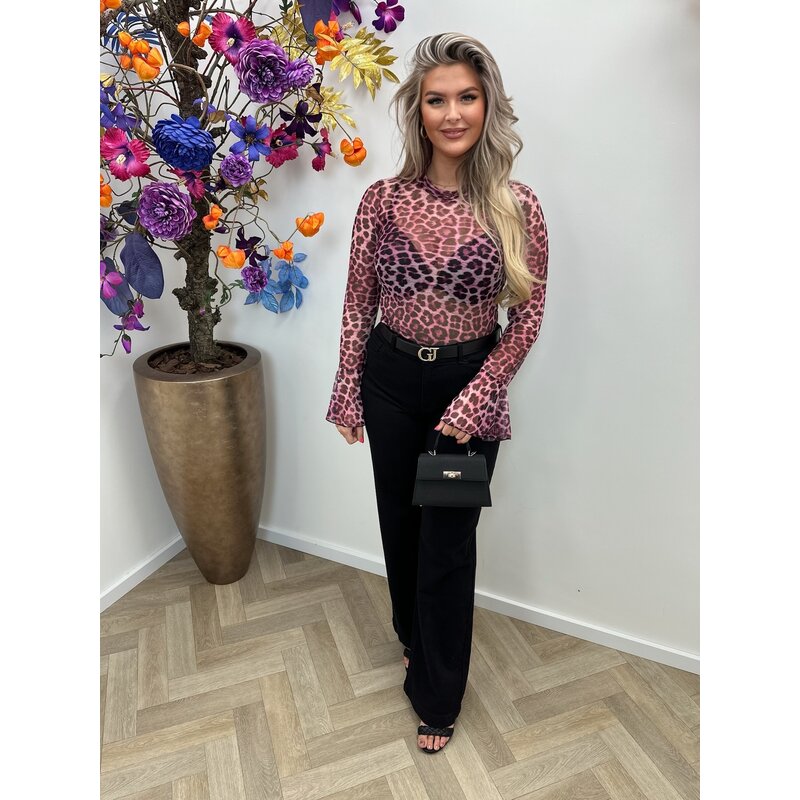 Top Mesh Leopard Fuchsia
