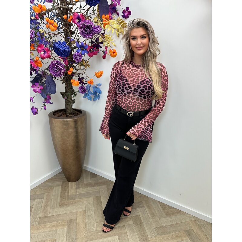 Top Mesh Leopard Fuchsia