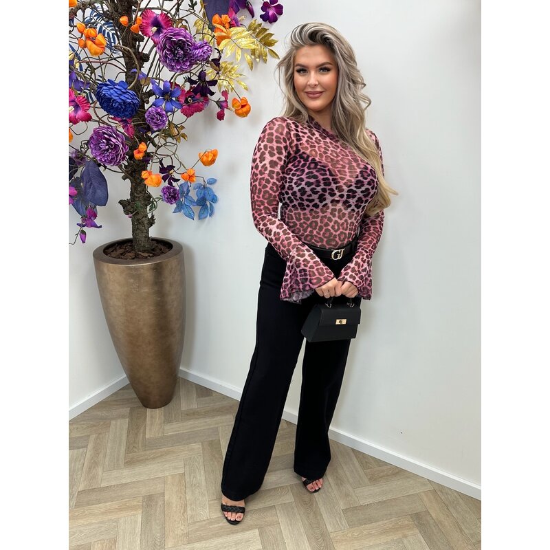 Top Mesh Leopard Fuchsia