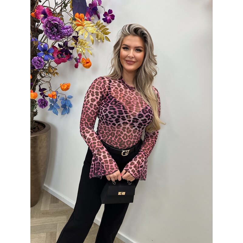 Top Mesh Leopard Fuchsia