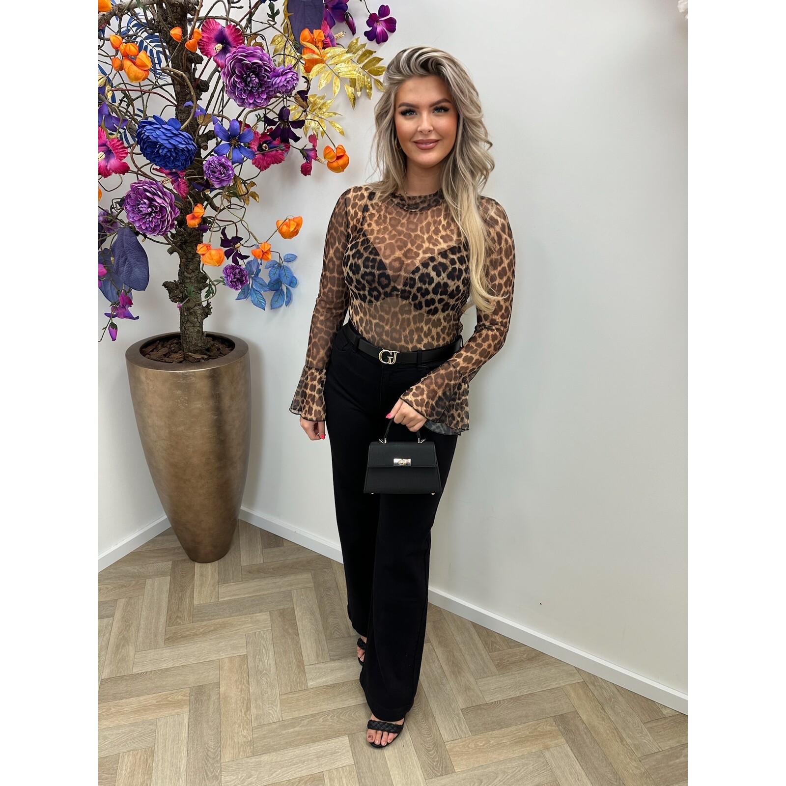 Top Mesh Leopard Brown