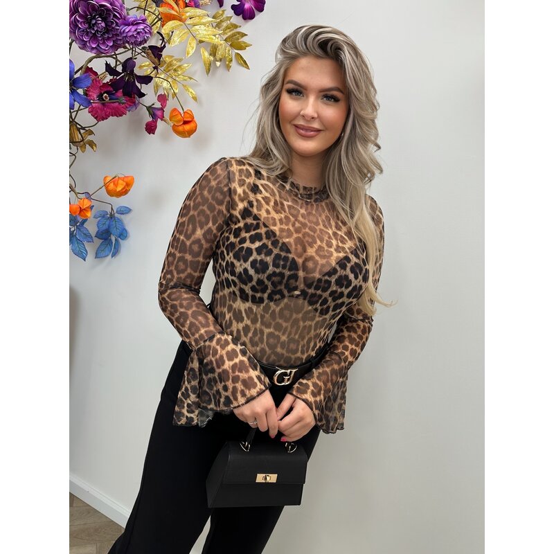 Top Mesh Leopard Brown