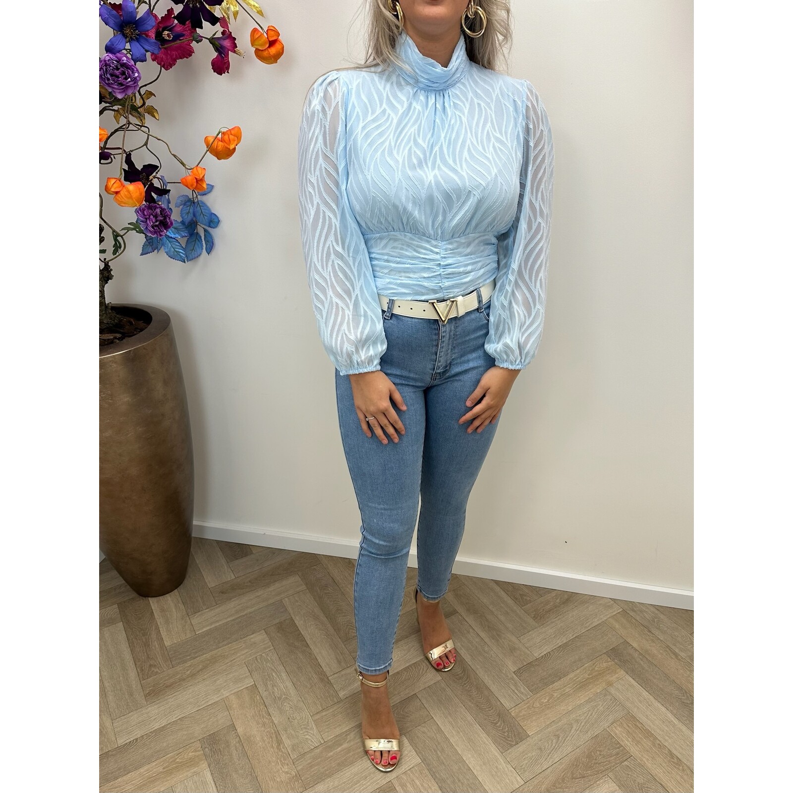 Blouse Flam Smock Blue  CY4550B