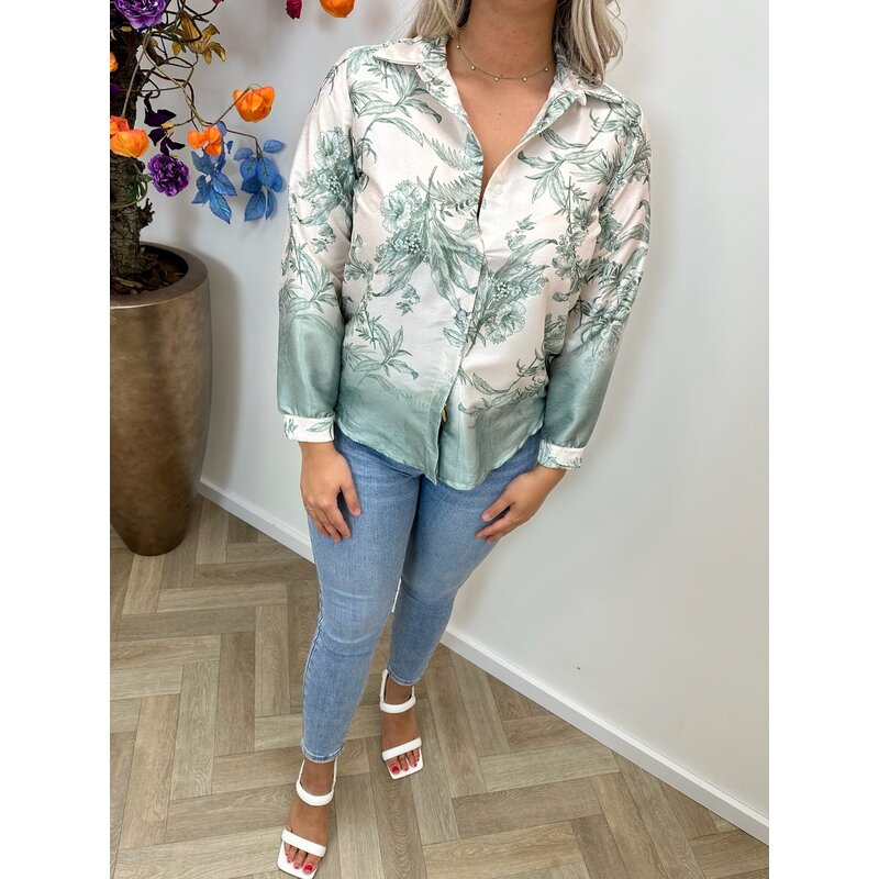 Blouse Flowers Satin Mint