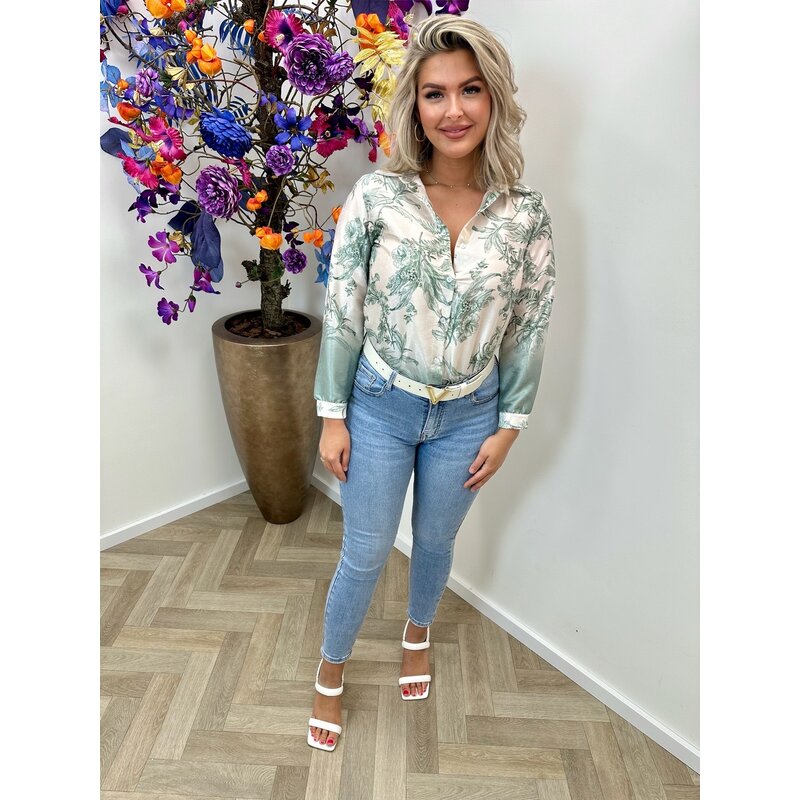 Blouse Flowers Satin Mint
