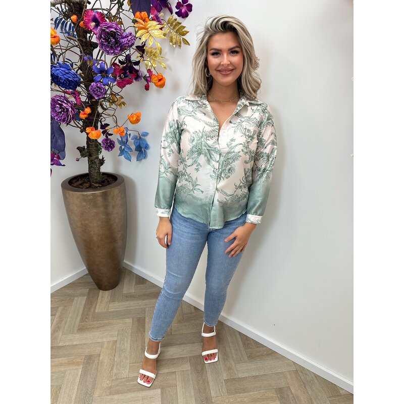 Blouse Flowers Satin Mint