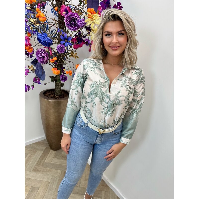 Blouse Flowers Satin Mint