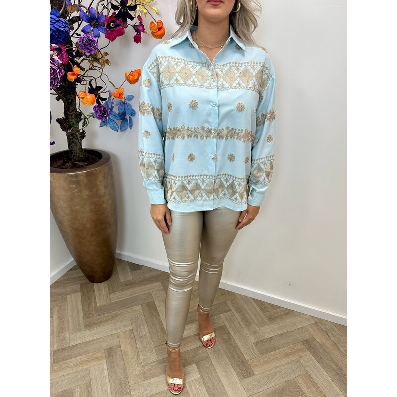 Blouse Emily Gold Light  Blue D379