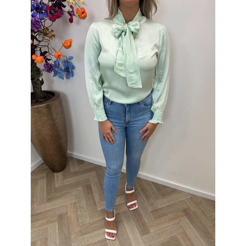 Blouse Satin Look Bow Mint