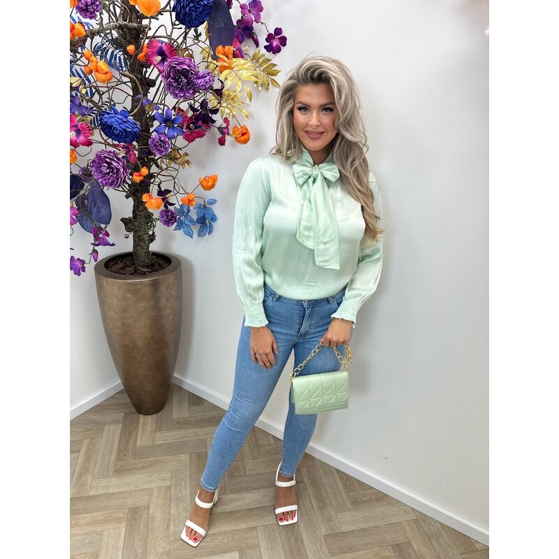 Blouse Satin Look Bow Mint