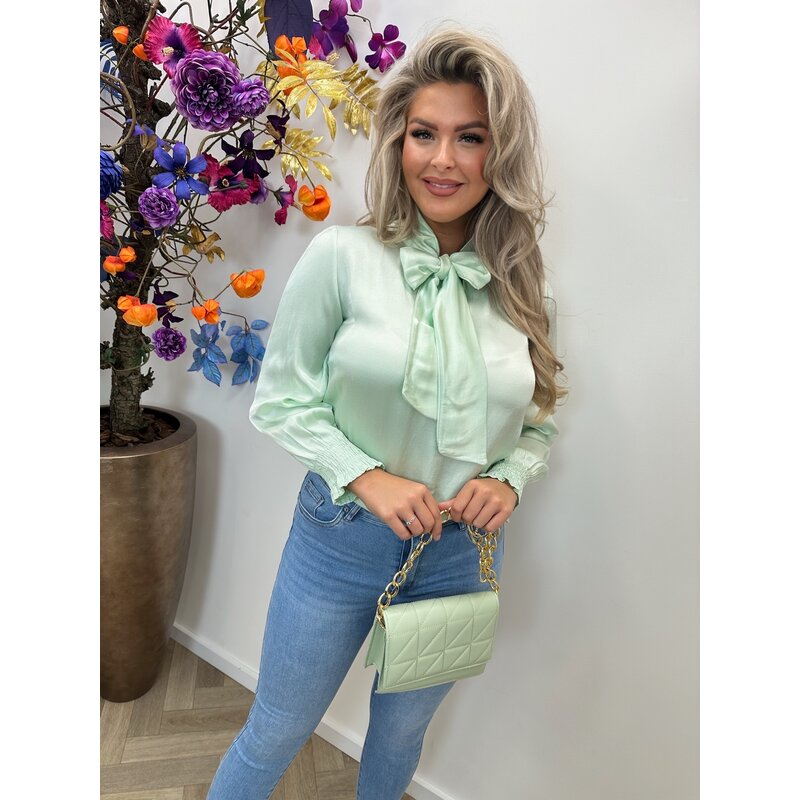 Blouse Satin Look Bow Mint