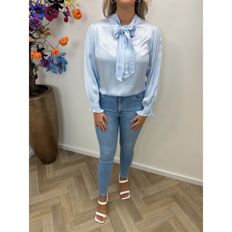 Blouse Satin Look Bow Light Blue