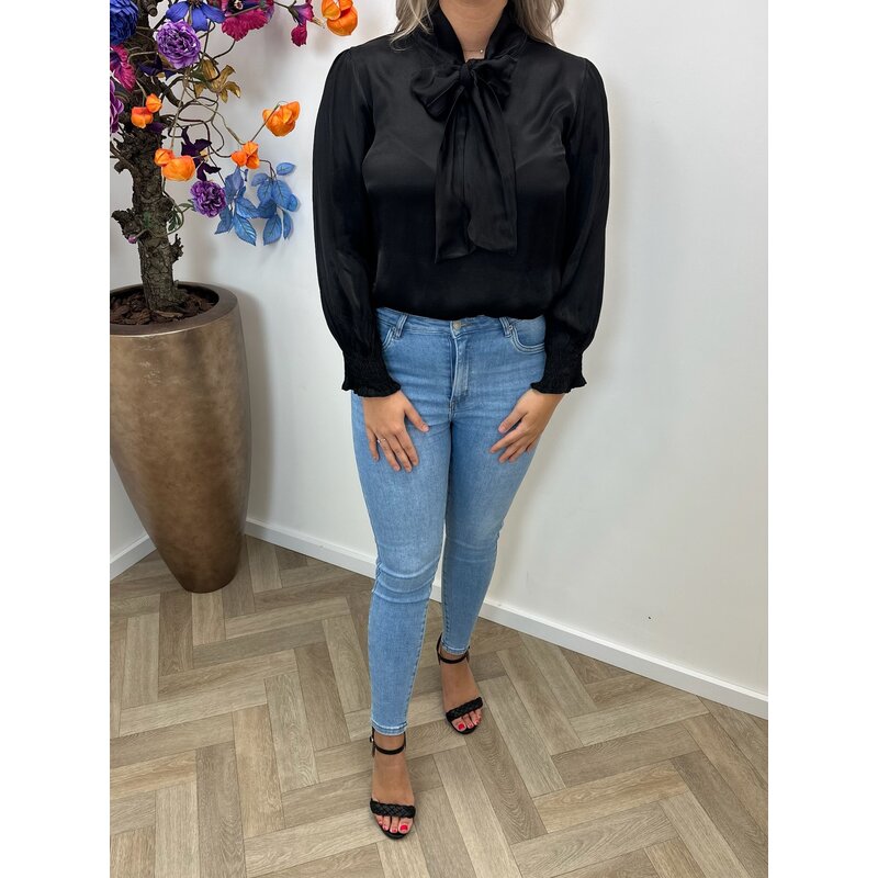 Blouse Satin Look Bow  Black