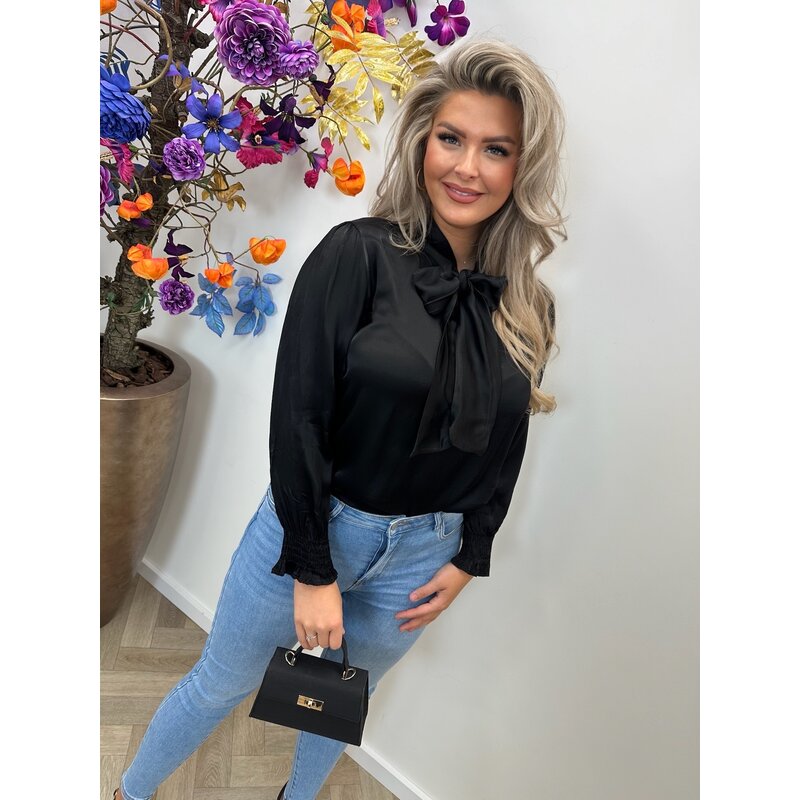 Blouse Satin Look Bow  Black