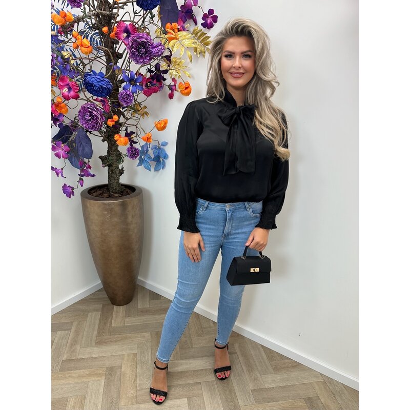 Blouse Satin Look Bow  Black