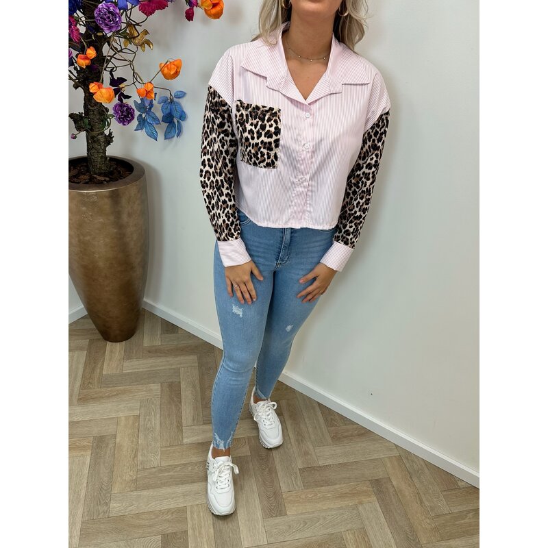 Blouse Stripes Leopard Pink