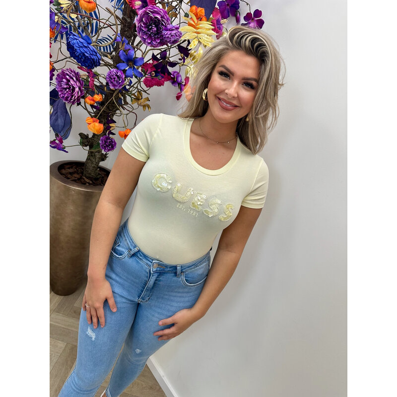 T-Shirt Logo Sequins Yellow Guess 511